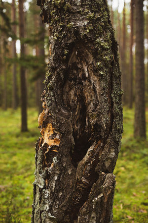 Tree trunk in forest closeup