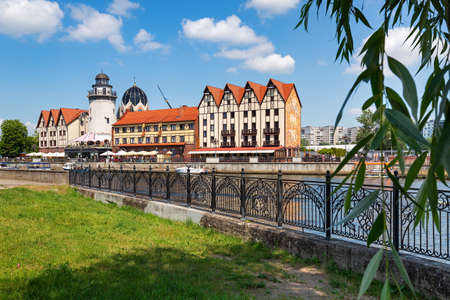 KALININGRAD, RUSSIA - July 7th, 2021: Koenigsberg city historical center with streets and Fishing Riverのeditorial素材