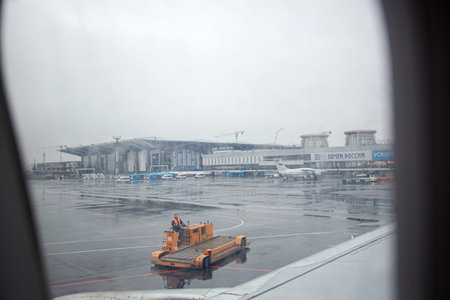 Saint-Petersburg, Russia 15 October 2012: International Airport Pulkovo outside. View from the plane...