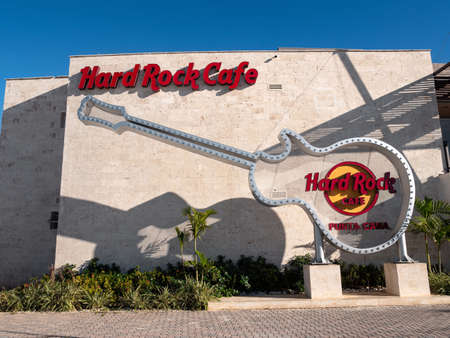 BAVARO, PUNTA CANA, DOMINICAN REPUBLIC - 28 JANUARY 2022: Exterior view of The Hard Rock Cafe in Punta Cana. It is a famous restaurant chain in the worldのeditorial素材