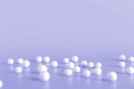 White bubbles and spheres on light color background. Copy space for text. Very Peri - color of the year 2022の写真素材