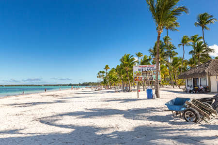 PUNTA CANA, DOMINICAN REPUBLIC - January 27, 2022: Beautiful beach with Atlantic ocean, caribbean travel destinations for tourists, playa Bibijagua, Bavaroのeditorial素材