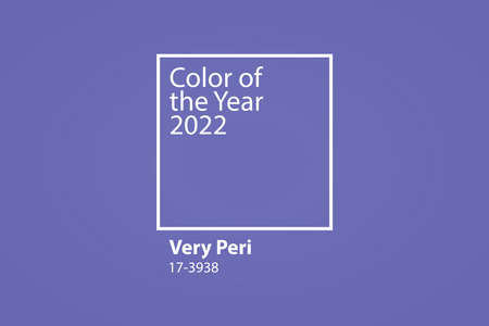 Trendy color Very Peri. Purple background with text in square - color of the year 2022. 2d illustrationの写真素材