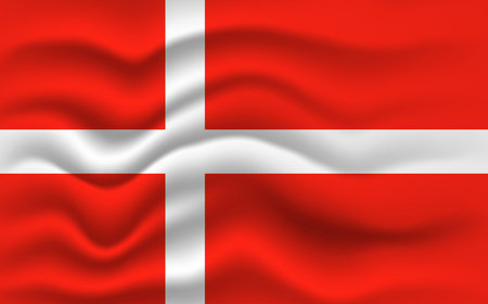 Denmark flag waving, closeup background. 2D illustrationの写真素材