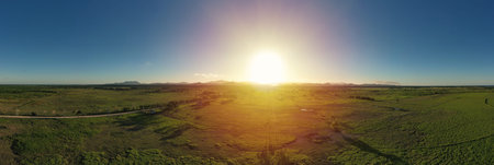 Beautiful sunset with different shades of gradient hills and fug, Nisibon region, Dominican...