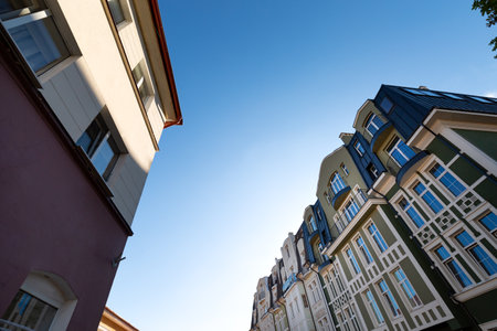 Beautiful resort town Zelenogradsk with german architecture, crop of roof houses, Kaliningrad regionの写真素材
