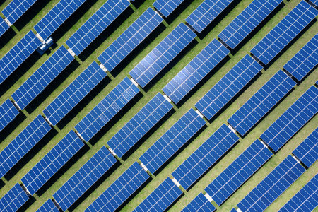 blue solar panels. Alternative green clean source of energy. Air top viewの写真素材