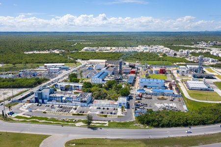 Bavaro, Dominican Republic - 10 February 2022: Power plant CEPM. It is a company that produce electric energy in the east region of the Dominican Republic. Air top viewのeditorial素材