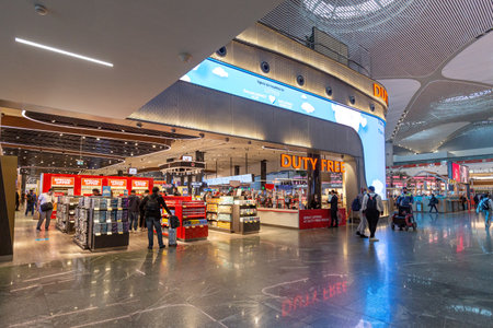 ISTANBUL, TURKEY - April 11th, 2022: Turkish souvenirs inside duty free store in the new istanbul airport, selective focusのeditorial素材