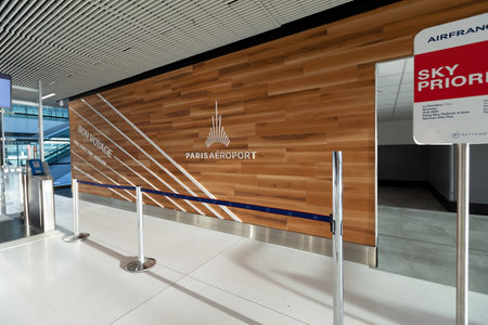 PARIS, FRANCE - April 11, 2022: View of interior inside of airport Charles de gaulleのeditorial素材