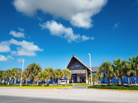 Dominican Republic - 19 February 2022: Entrance of shopping center Blue Mall Punta Cana. It is one of the most complete commercial centers of the Caribbeanのeditorial素材