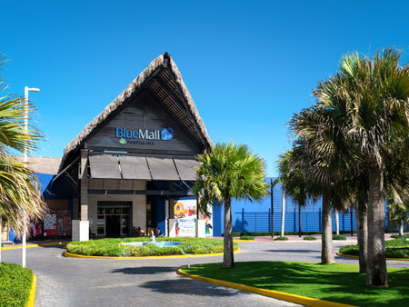 Dominican Republic - 19 February 2022: Entrance of shopping center Blue Mall Punta Cana. It is one of the most complete commercial centers of the Caribbeanのeditorial素材