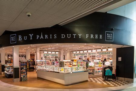 PARIS, FRANCE - April 11, 2022: Facade of Souvenir and gift Duty Free Buy shop in Charles de Gaulle airportのeditorial素材