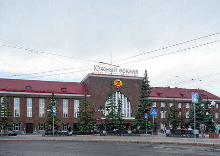 Kaliningrad, Russia - 5 July 2021: Southern railway station building entranceのeditorial素材