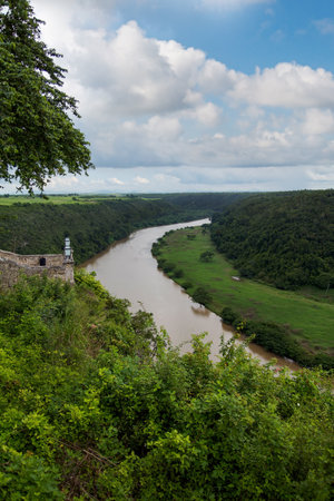 Tropical river "Chavon", view from ancient village Altos de Chavon in Dominican Republicの写真素材