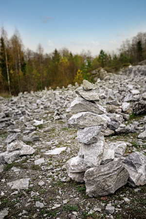 Heap of stones called CAIRN at marble karelian quarryの写真素材