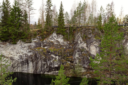 Landmark of Russia. Mountain park Ruskeala at autumn season. Marble canyon in Sortavala region of the Republic of Karelia.の写真素材