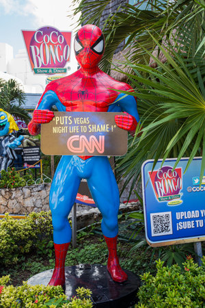 CANCUN, MEXICO - 29 October 2015: Coco Bongo Club entrance with dummy of Spider Man at Zona Hoteleraのeditorial素材