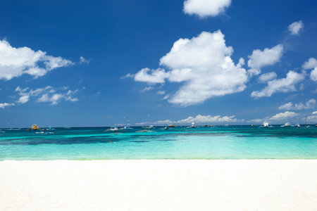 Pristine beach with white sand and turquoise tropical sea. travel destination. Nobodyの写真素材