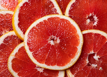 grapefruit slices. Close up fruit background. Nobodyの写真素材