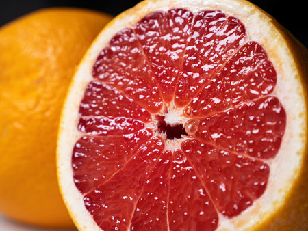 grapefruit slices. Close up fruit background. Nobodyの写真素材