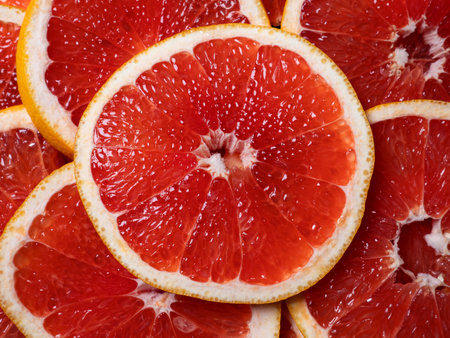grapefruit slices. Close up fruit background. Nobodyの写真素材