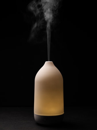 Diffuser diffusing steam on black background. close upの写真素材
