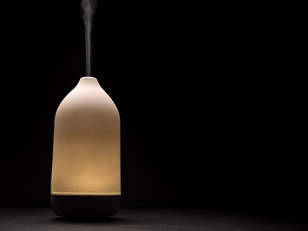 Diffuser diffusing steam on black background. close upの写真素材