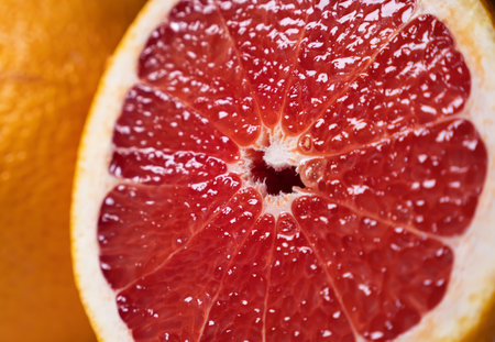 Grapefruit slices. Closeup fruit background. Nobodyの写真素材