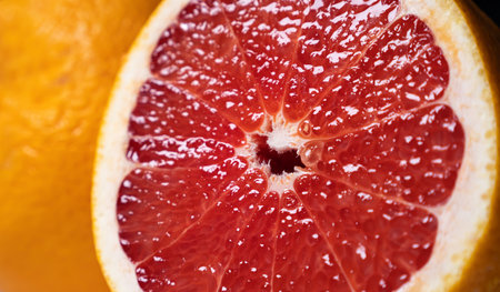 Grapefruit slices. Closeup fruit background. Nobodyの写真素材