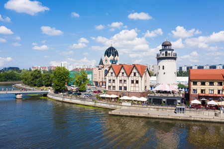 The Fishing Village in center of Kaliningrad. Russian Travel destination. Aerial view