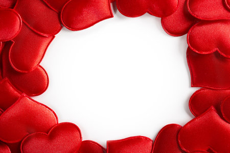 Heart frame on white background. Valentines day celebration. Love card with copy spaceの写真素材