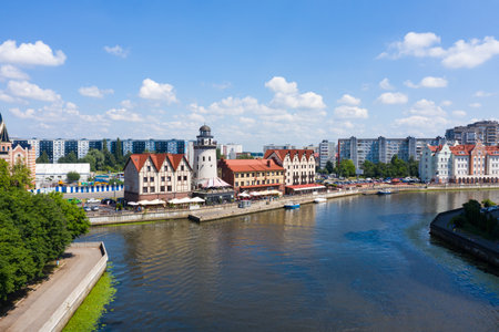 The Fishing Village in center of Kaliningrad. Russian Travel destination. Aerial viewの写真素材