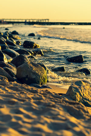 Sandy coast with stones at Baltic sea, nobodyの写真素材