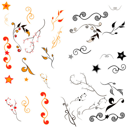 Vintage banners and ribbons. grunge style. curls of yellow and red, retro, swirls tattoo, leaves and twigs. old schoolのイラスト素材