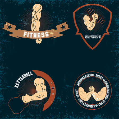 logos, old school, grunge, arm wrestling, sports, icons, muscular arm, fitnessのイラスト素材