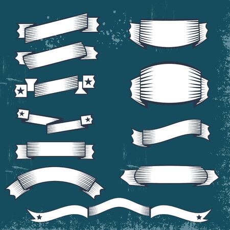 ribbons, old school, grunge, vintage banners and ribbons in the style of engraving or tattoo. Classic banners and ribbons for coats of arms. Flatのイラスト素材