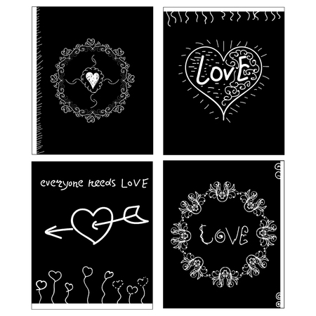 drawing hands, flyer, banner, pattern, love, heart, arrows, hearts, cover, cover for notebooksのイラスト素材