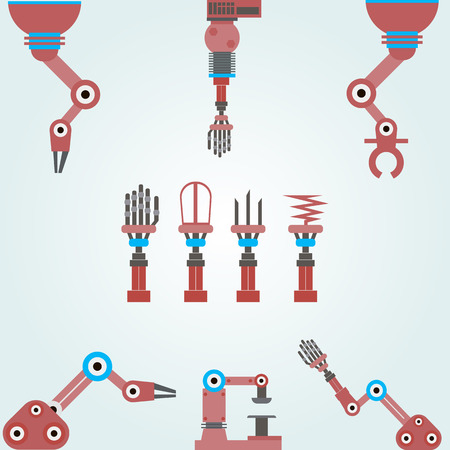set of mechanical arms, robots. Set of parts for a machine or a robot.のイラスト素材