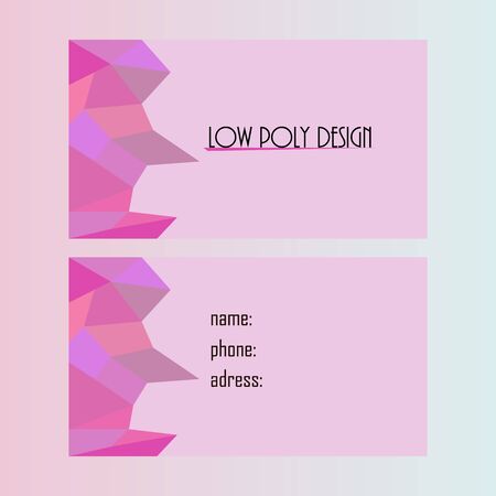 The business card. the main side, reverse side, pink color, purple color, low poly designのイラスト素材