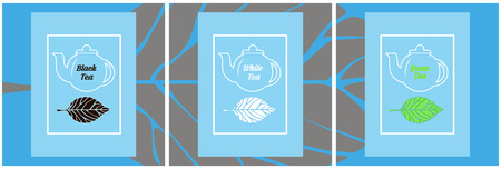 set of design elements and icons in trendy linear style for tea packageのイラスト素材