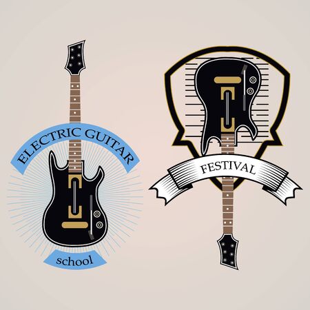 Set emblem of the electric guitarのイラスト素材
