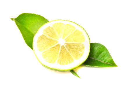 fresh juicy lime, lemon isolated on a white background.cut off, part of lemon, limeの写真素材