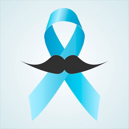 Prostate cancer ribbon awareness. Light blue ribbon with mustache. stock vectorのイラスト素材