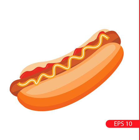 hot dog, vector illustration. American food. sausage, ketchup, mustard, bun. fast food. EPS 10. can be used iconのイラスト素材