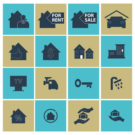 Set of house icons. hotel, Crans, TV, houses for sale.のイラスト素材