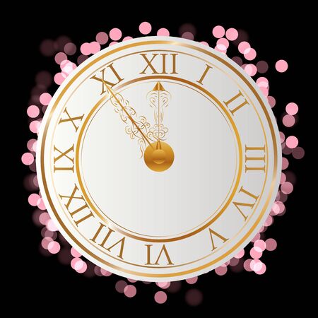 Happy New Year background with gold clock vector illustration 2016. yellow lights, bokehのイラスト素材