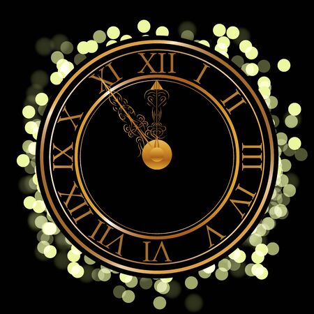 Happy New Year background with gold clock vector illustration 2016. yellow lights, bokehのイラスト素材