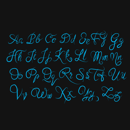 Handwritten quote calligraphy font - letters, blue on the blackboard background. it is easy to change color. vector illustrationのイラスト素材