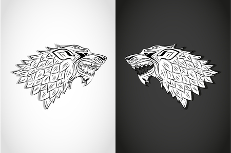 Wolf head on black and white background.のイラスト素材